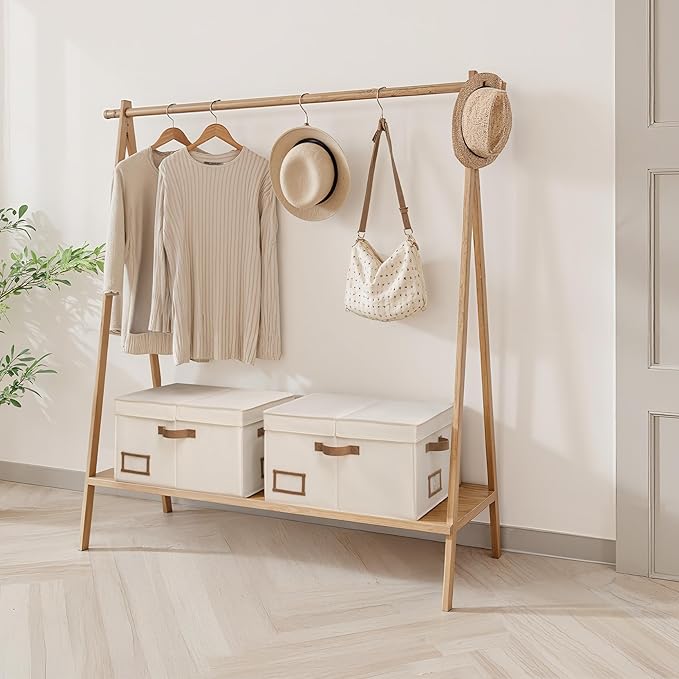 StorageWorks Large Clothes Storage Bins, Fabric Boxes with Divider Board, Baskets for Clothes, Linen Closet Organizers with Lid, Ivory White, 2-Pack