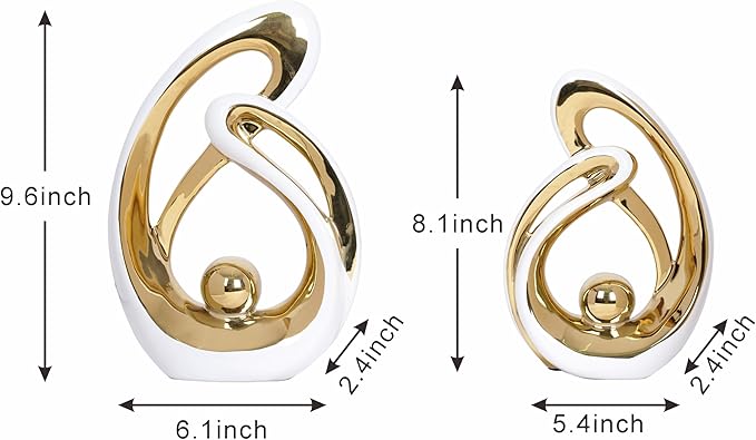 2 Pcs White and Gold Decor Ceramic Decor Statue Centerpieces Table Sculpture Decoration Figurine Art Mid Century Modern Decor for Dining Room Living Room Bedroom Shelf Office Coffee Table Decorative