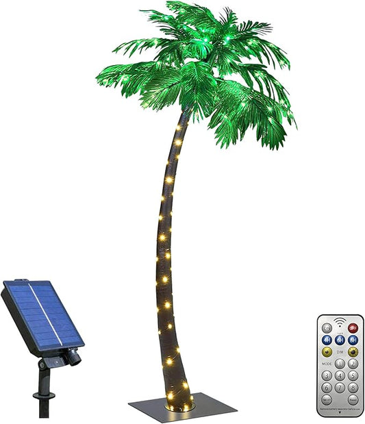 Lightshare 7FT Gorgeous Solar Palm Tree Artificial Tree, 96LED Lights, Decoration for Office, Home, Party, Christmas, Nativity, Outdoor Patio