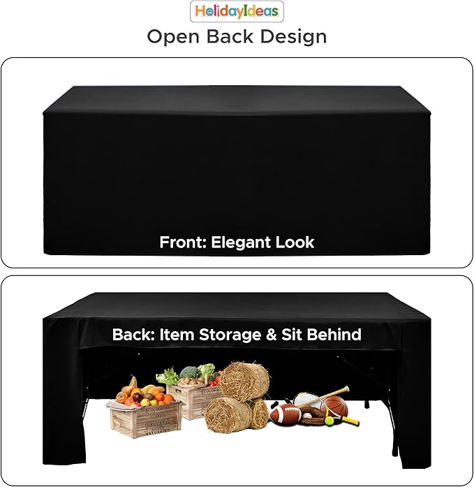 HolidayIdeas Open Back Rectangle Black Table Covers for 4 Foot Table, Wrinkle Resistant Washable Tablecloths 24x48 Inch for Craft Fairs, Banquets, Trade Show Display, 4 Pcs