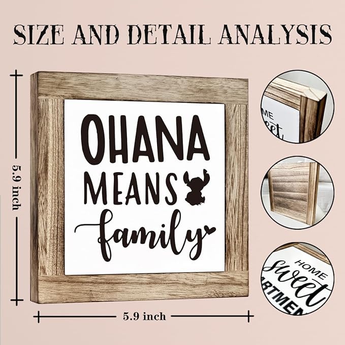 Farmhouse Wood Sign, Ohana Means Family Sign, Wooden Box Sign Plaque, Freestanding Family Sign, Home Decor for Shelf, Front Door Decor, Porch Decor, Family Room Decor, Living Room Decor Art