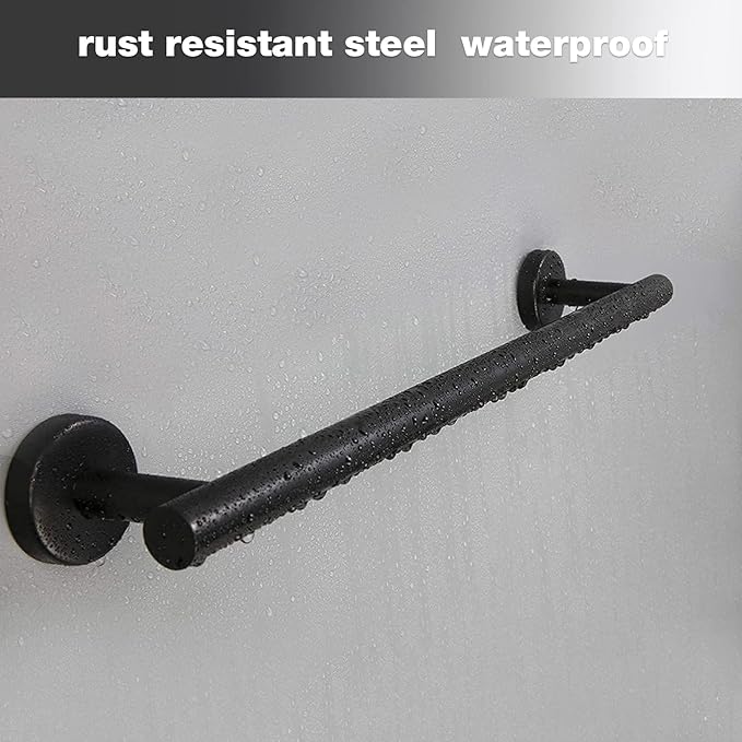 Cilee 10 Piece Matte Black Bathroom Accessories Set, 24inch Black Towel Bar Ring+Toilet Paper Holder+ Robe Towel Hook SUS304 Stainless Steel Bathroon Hardware Set