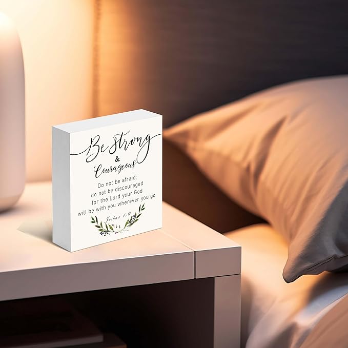 Christian Gifts, ‘Be Strong & Courageous’ Wooden Box Sign Decor, Birthday, Thanksgiving, Christmas Gifts, Christian Decorations, Christian Home Décor Gifts for Family, Friends, etc.(056)