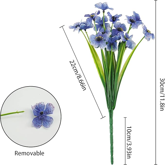 Uieke 72 Bundles Artificial Flowers for Outdoors UV Resistant Fake Flowers No Fade Faux Greenery Plastic Plants for Garden Porch Window Box Home Party Wedding Spring Summer Decor (Blue)