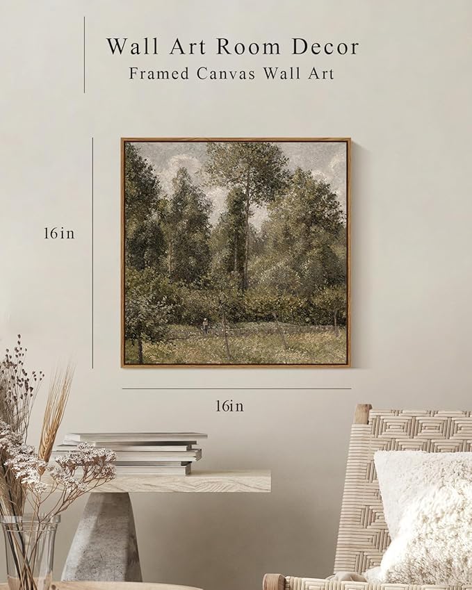 InSimSea Square Framed Canvas Wall Art, Farmhouse Decor Bushes Poplars Pictures Home Decor, Natural Landscape Wall Art Prints, Classical Paintings for Bedroom Living Room Bathroom Office 16"x16"