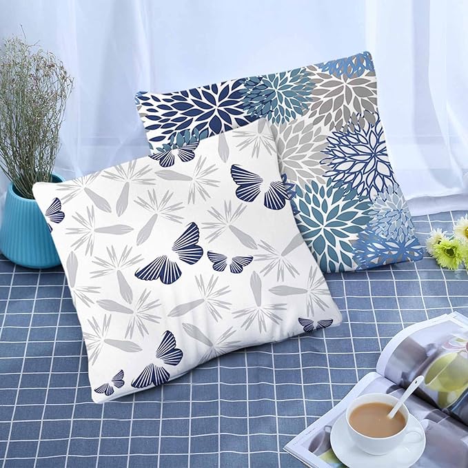 COMMINY Blue Grey Pillow Covers 20x20 Set of 6 Decorative Daisy Flower Throw Pillow Cover for Couch Modern Farmhouse Cushion Cover for Living Room Bed Patio Home Decor