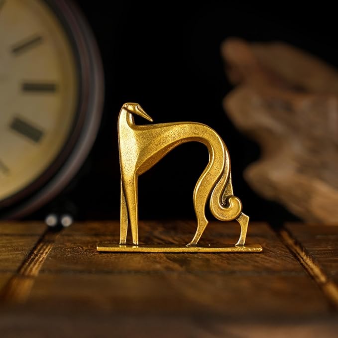 Retro Handcrafted Cubist Artistic Dog Sculpture - 100% Solid Brass Muscular line Front and Elegant Back Design | Collectible Modern Art Decoration | Finishing Touch for Home and Office Scenes