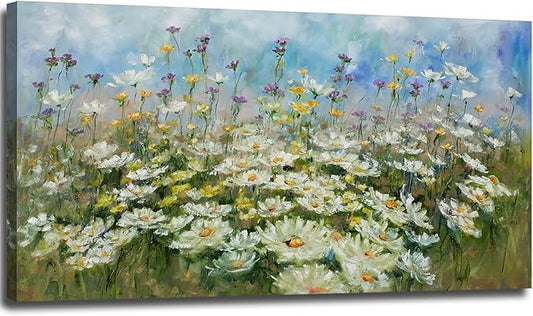 OKEXCKK Vintage Flowers Canvas Wall Art Decor Rustic Landscape Picture Poster Wildflower Large Painting Print for Bedroom Living Room Office 20"x40"
