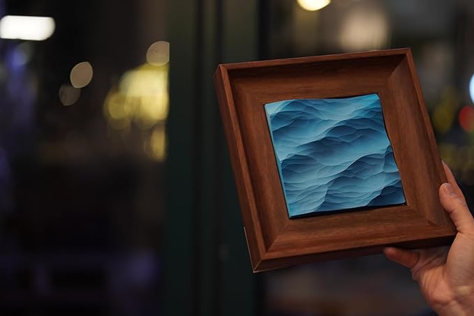 wall decor with Wave Carving Design, Creative Bedroom Decor,Wall decoration,wooden wall art. blue ocean-themed, handcrafted, new-home décor,gift for housewarming, Desk accessory（walnut-7.87in）