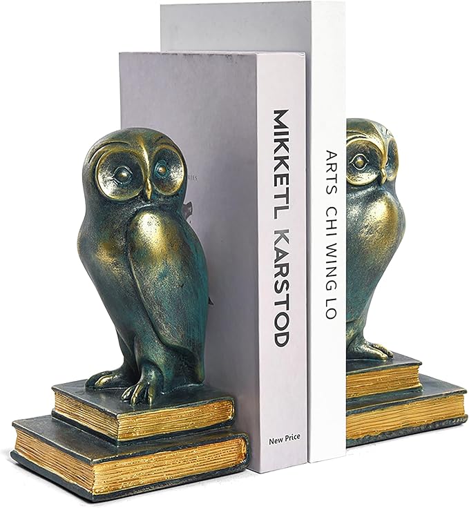 Book Ends for Shelves, Owl Decorative Bookends Bronze Bird Book Stopper Unique Kids Book Holders with Anti-Slip Base Luxurious Bookends for Kids Rooms Office Home Decor(Bronze)