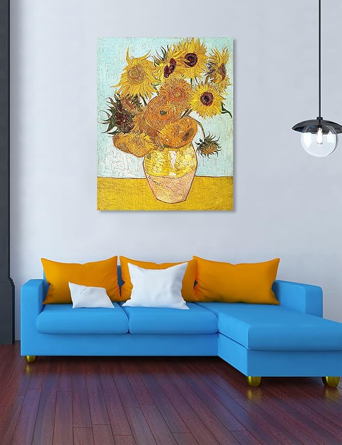 DECORARTS - Twelve Sunflowers, Vincent Van Gogh Art Reproduction. Giclee Print on Canvas. Wall Art for Home. 40x32