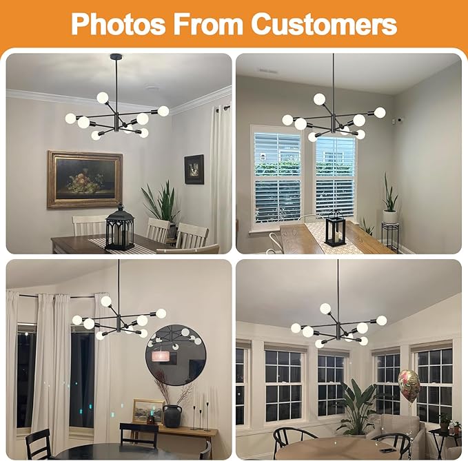 Sputnik Chandeliers Dining Room Light Fixture (8-Light, 30-Inch), Modern Black Chandelier, Height Adjustable Mid Century Modern Chandeliers for Dining Room Kitchen Island