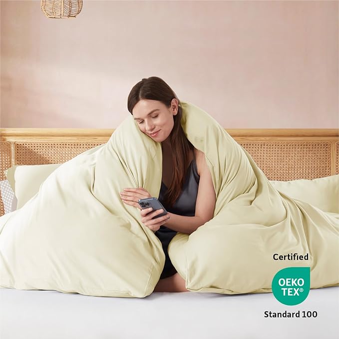 Nestl California King Duvet Cover Set with Comforter Insert - Vanilla Yellow 4 Piece 104x98 Duvet Cover & 2 Pillow Shams with White Quilted Down Alternative Comforter, Ultra Soft, All Season