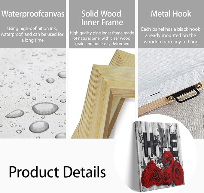 Floral Canvas Wall Art 12x16 Inch - Modern Red Rose Botanical Print for Bathroom, Couples Bedroom, Living Room, Kitchen - Vintage Farmhouse Style Home Decor