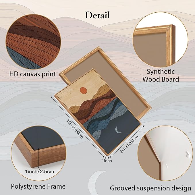 CHDITB Coastal Sunset Framed Canvas Wall Art Set, Nature Inspired Wall Decor, Mountain and Sea Artwork Spiritual Painting, Vintage Art Prints for Living Room, Bedroom, Office 24"x36"x3