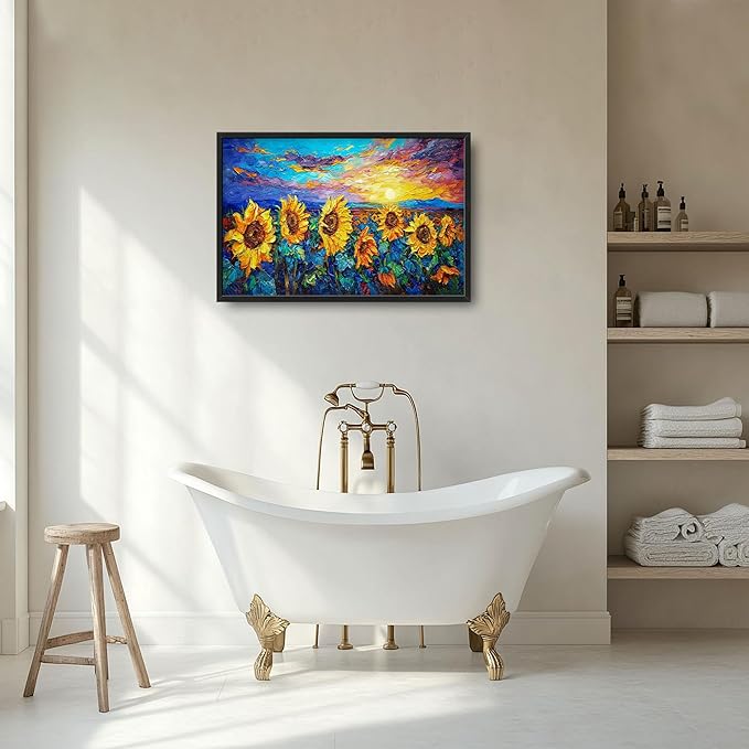 Sunflower Large Wall Art for Living Room Framed, Floral Wall Decor Pictures, Sunflower Field Landscape Canvas Print Painting, Aesthetic Artwork Bedroom Office Home Decor 36"x24"