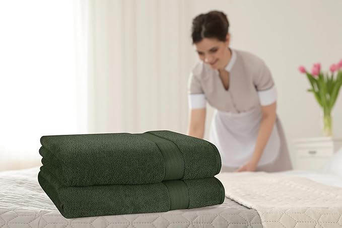 GLAMBURG 700 GSM Premium Cotton 2-Pack Oversized Extra Large Bath Sheet Set - 100% Combed Cotton - 2 Bath Sheets 35x70 - Luxury Hotel & Spa Quality - Durable Ultra Soft Highly Absorbent - Olive Green