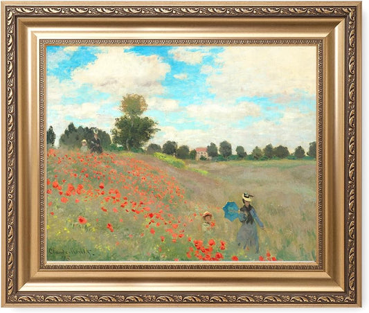 DECORARTS - Poppies at Argenteuil, 1873, Claude Monet Art Reproduction. Giclee Print& Museum Quality Framed Art for Wall Decor.Framed size: 26x22''