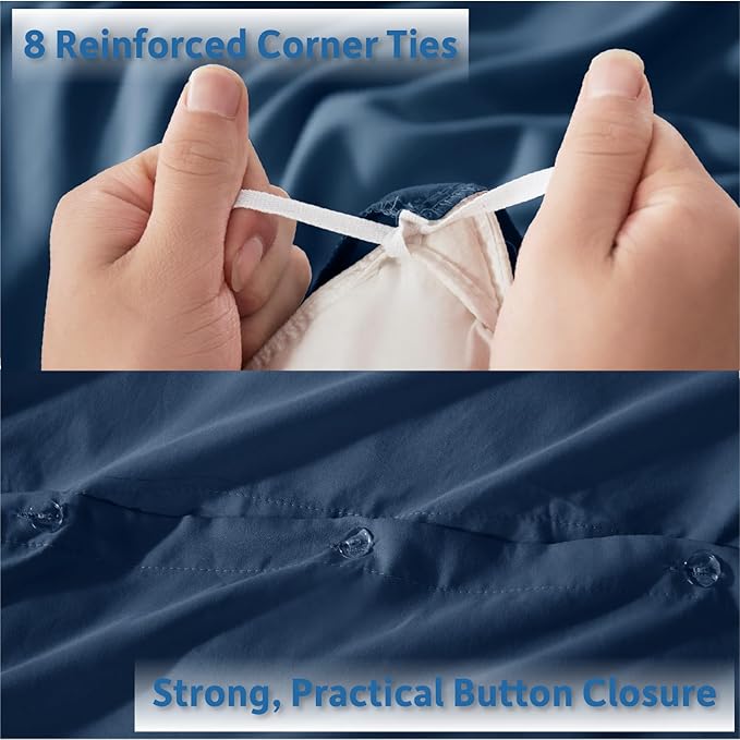 Nestl King Duvet Cover Set with Comforter Insert - Navy Blue 4 Piece 104x90 Duvet Cover & 2 Pillow Shams with White Quilted Down Alternative Comforter, Ultra Soft, All Season