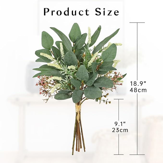 Fake Eucalyptus Bouquet Artificial Eucalyptus with Sage Leaves Faux Greenery Bush for Bathroom Kitchen Table Farmhouse Decoration