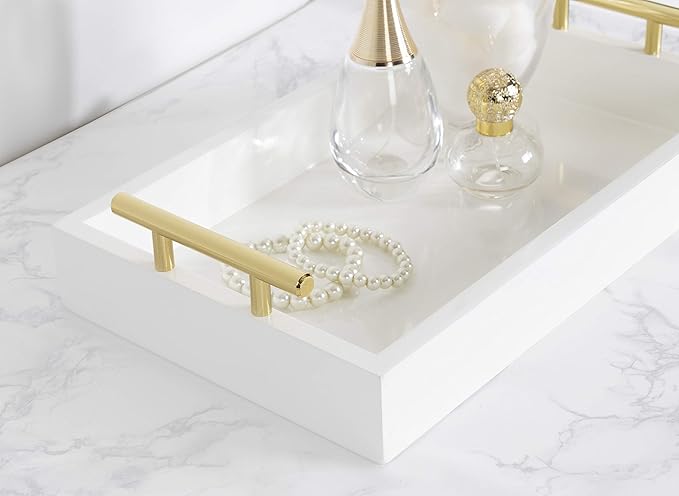 Kate and Laurel Lipton Modern Tray Set, Set of 2, White and Gold, Glam Decorative Trays for Storage and Display