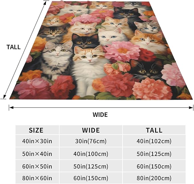 Cute Cat Blanket Gifts for Cat Lovers Grils Women Kitten Floar Flannel Throw Blankets for Home Couch Bed Sofa Soft Fuzzy Lightweight Decor All Season 80x60 Inches