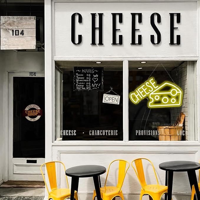 Balanar CHEESE Neon Signs For Wall Decor LED Lights For Bedroom Yellow Neon Sign Suitable for Cheese Shops Bakery Restaurant Christmas Birthday Party Gift Led Art Wall Decorative