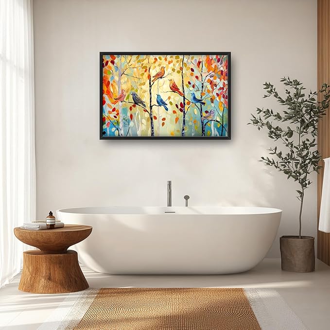 Extra Large Framed Abstract Bird Forest Wall Art,Colorful Birds Birch Tree Wall Decor Pictures for Living Room,Canvas Print Painting Modern Artwork Bedroom Office Bathroom Home Decor 36L x 24W