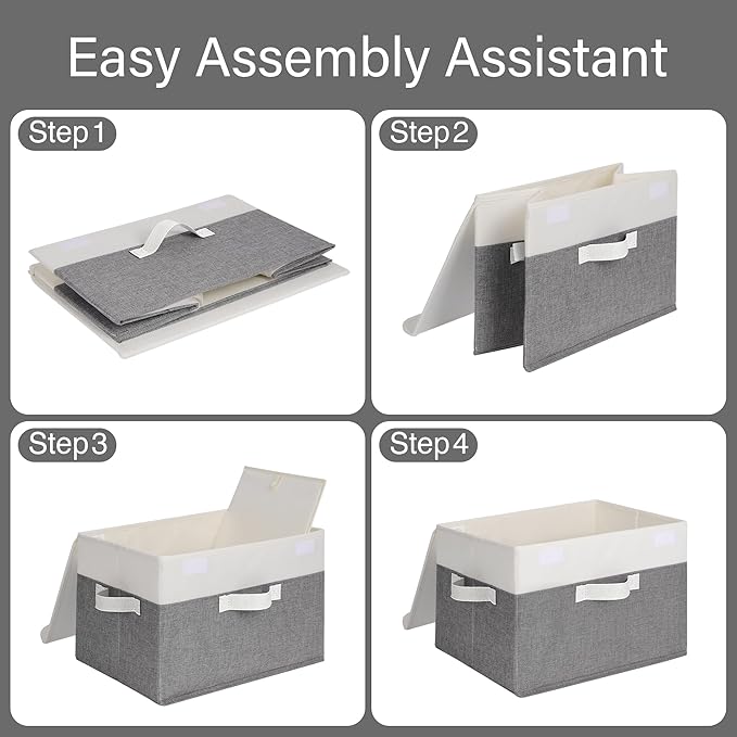 GRANNY SAYS Fabric Storage Boxes, Keepsake Box, Large Storage Bins with Lids, Closet Organizers, Toy Organizer, Storage Baskets for Shelves, White/Gray, 2-Pack