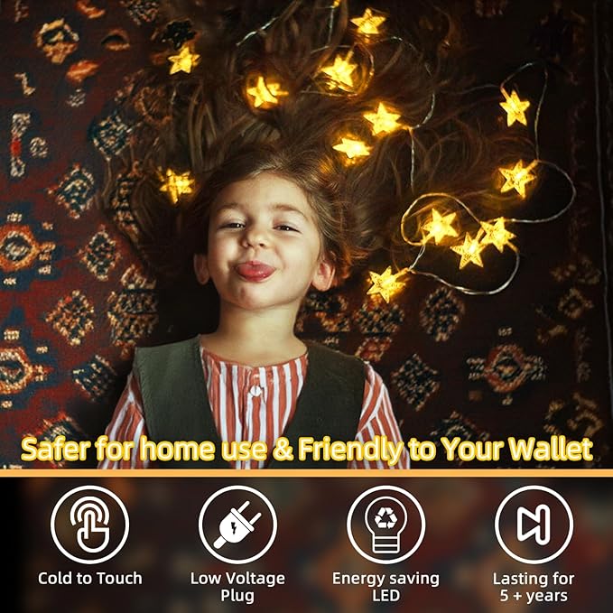 Star String Lights 120 LED 40FT, 8 Modes Plug in Star Fairy Lights with Timer & Memory, Indoor Outdoor Star Christmas Lights for Birthday Party Bedroom Wedding Home Classroom Decor Macaron Colors