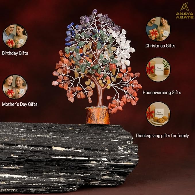 7 Chakra Healing Crystal Tree, Gift for Women and Mom, Handmade Crystal Tree of Life for Good Luck Gifts, Positive Energy, Money Bonsai, Reiki, Home and Office, Living Room Desk Decor