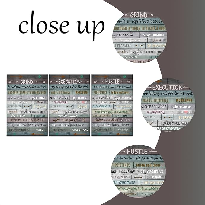 3 Pieces Motivational Canvas Wall Art Office Decor Inspirational Quotes Large Graffiti Poster Painting Modern Picture Print Artwork for Living Room Gym Wall Decoration Ready to Hang [72''Wx 36''H]