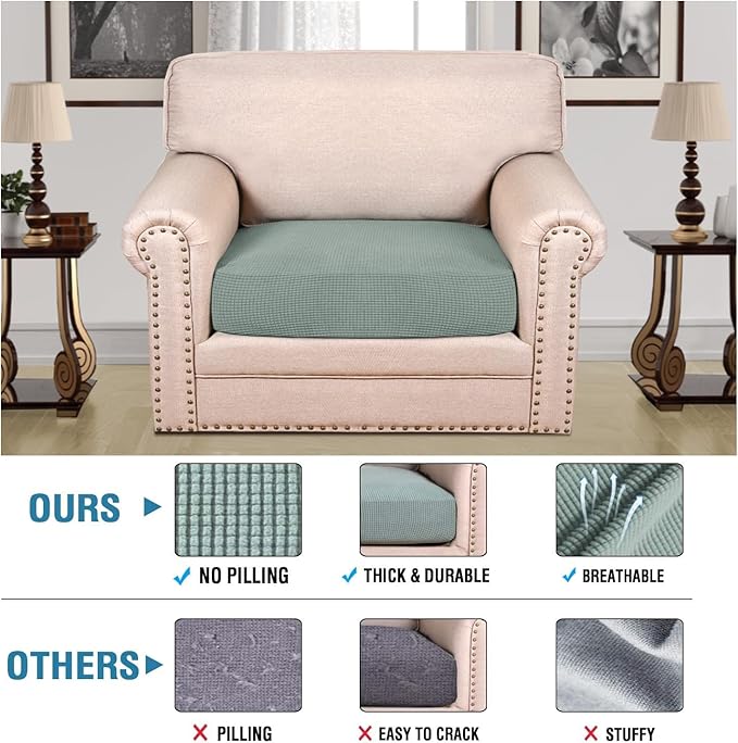 H.VERSAILTEX Super Stretch Individual Seat Cushion Covers Sofa Covers Couch Cushion Covers Slipcover Sets Thick Jacquard Textured Twill Fabric (1 Piece Chair Cushion Cover, Sage)
