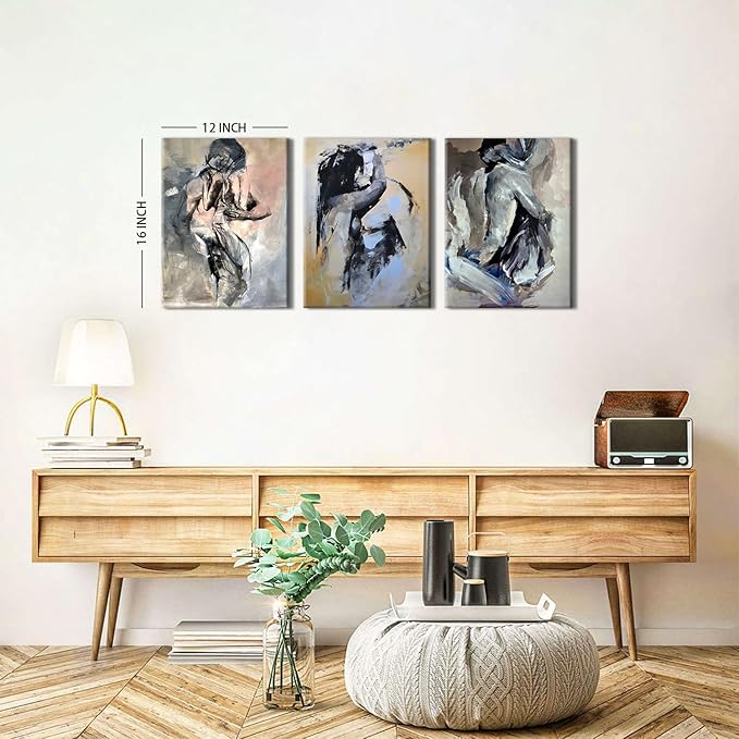 Sexy Wall Art Abstract Wall Decor Couples Bedroom Decor Watercolor Sexy Woman Man Pictures Canvas Pints Master Room Paintings Posters Modern Emotional Artwork Home Bathroom Decorations 12x16” 3Pcs