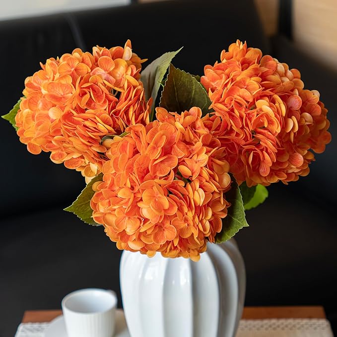 3PCS 22 inch Realistic Artificial Hydrangea Large Real Touch Flowers Artificial Flowers Dry Flowers Outdoor Wedding Christmas Office Family Party Living Room Table Decoration (Orange)
