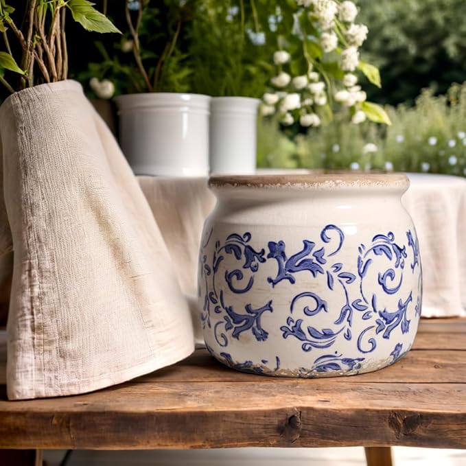 Ceramic Planters for Indoor Plants, Plant Pots with Drainage Hole, 6.29in. Flower Pots for Indoor Plants, Planters & Succulent Pots, Crackle Glaze Finish Plant Pots, Light Blue