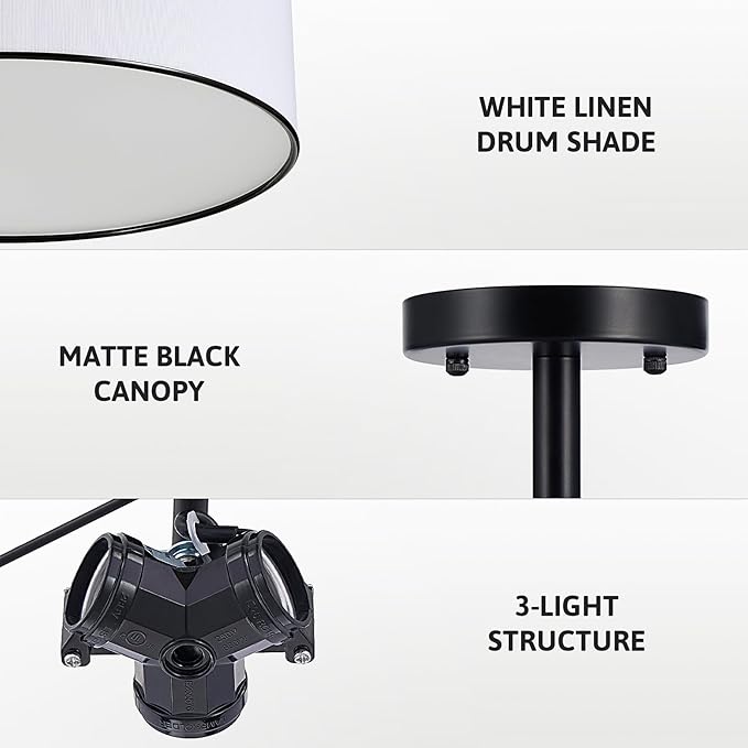 VONLUCE Semi Flush Mount Ceiling Light, 18" Ceiling Light Fixture with Diffused Shaped, Modern Light Fixture for Bedroom Living Room Entryway Hallway, White Shade & Black Finish