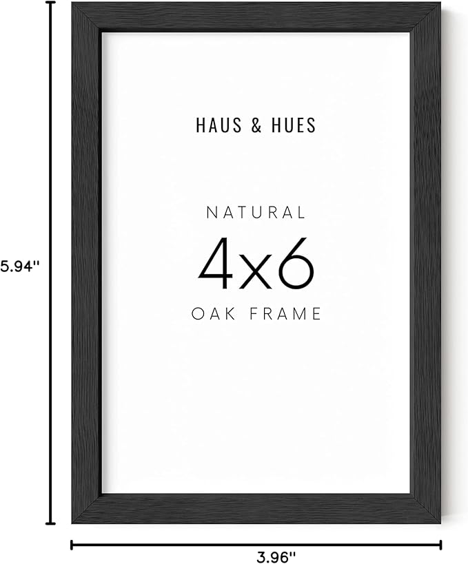 HAUS AND HUES Solid Oak 4x6 Black Photo Frame for Wall or Tabletop - 4x6 Frame Black, 4 by 6 Picture Frame, Wall Frame 4x6 Frames for Pictures, 4x6 Picture Frame Black Wood (Black Oak Frame)