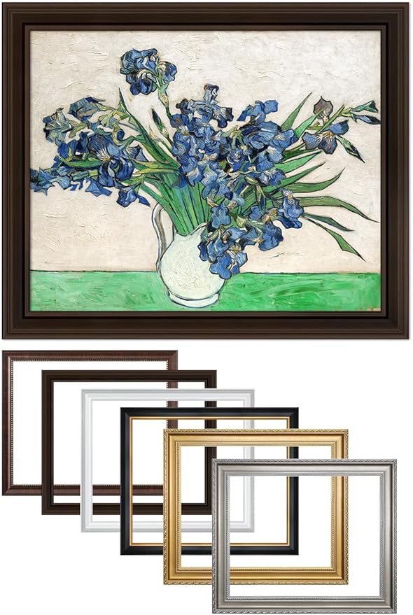 DECORARTS - Vase with Irises1889 - Vincent Van Gogh Giclee Prints w/Antique Brown Frame for Wall Decor. Picture Size: 20x16, Total Size w/Frame: 23x19