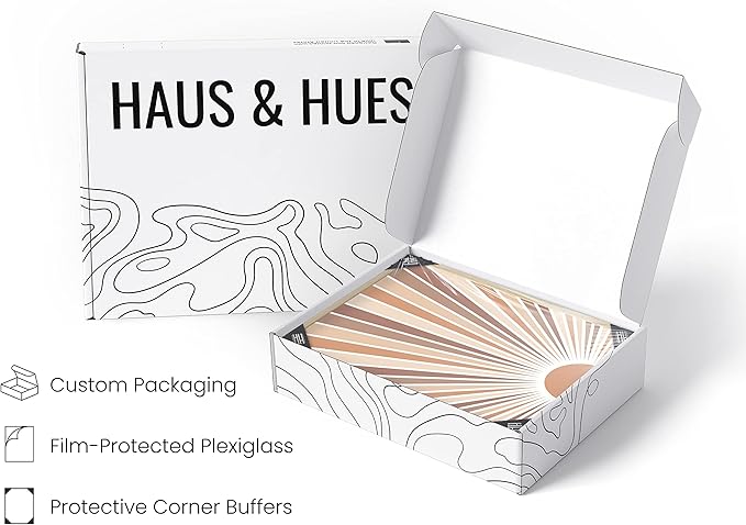 HAUS AND HUES Boho Art Prints Sun Wall Decor - Sun Art Print Wall Decor Boho Posters and Prints Rainbow Colored Sunshine Wall Art (24x36 Framed Beige)