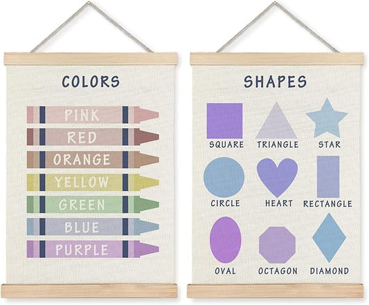 Supwhd Shapes Colors Posters for Classroom Wall, Shapes Colors Learning Poster Hanger Frame Wall Decor for Classroom Nursery Kids Room Playroom Preschool Decor, 12x16 Set of 2（Blue）