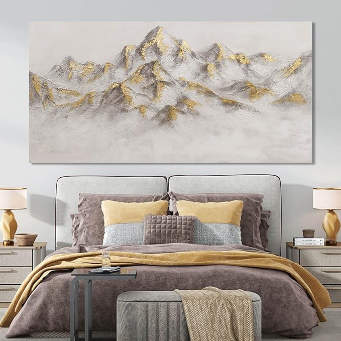 SDYA Grey and Gold Wall Decor Landscape Canvas Paintings 29"x58" Wall Decorations for Living Room Poster for Bedroom Contemporary Art