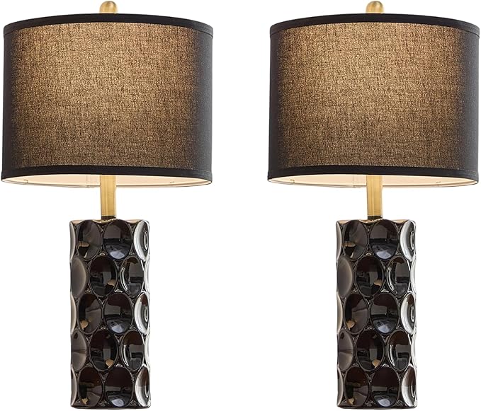 24" Modern Ceramic Table Lamp Set of 2 Bedroom Lamps, 3 Color Dimmable Bedside Lamps for Living Room Farmhouse Nightstand Lamp(Rotary-Black)