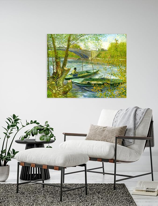 DECORARTS - Fishermen And Boats From The Pont De Clichy, Vincent Van Gogh Art Reproduction. Giclee Canvas Prints Wall Art for Home Decor 30x24