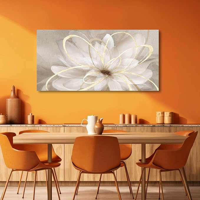 Kureful Canvas Wall Art for Bedroom/Gold Flowers Canvas Pictures/Modern Home Decorations for Living Room Kitchen Office 20x40 Inch
