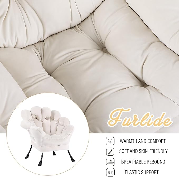 Lazy Chair, Modern Floral Reading Chair with Folding Footrest, Lounge Accent Chair, Comfortable Oversized Armchairs for Bedroom, Living Room, Courtyard, Velvet Beige