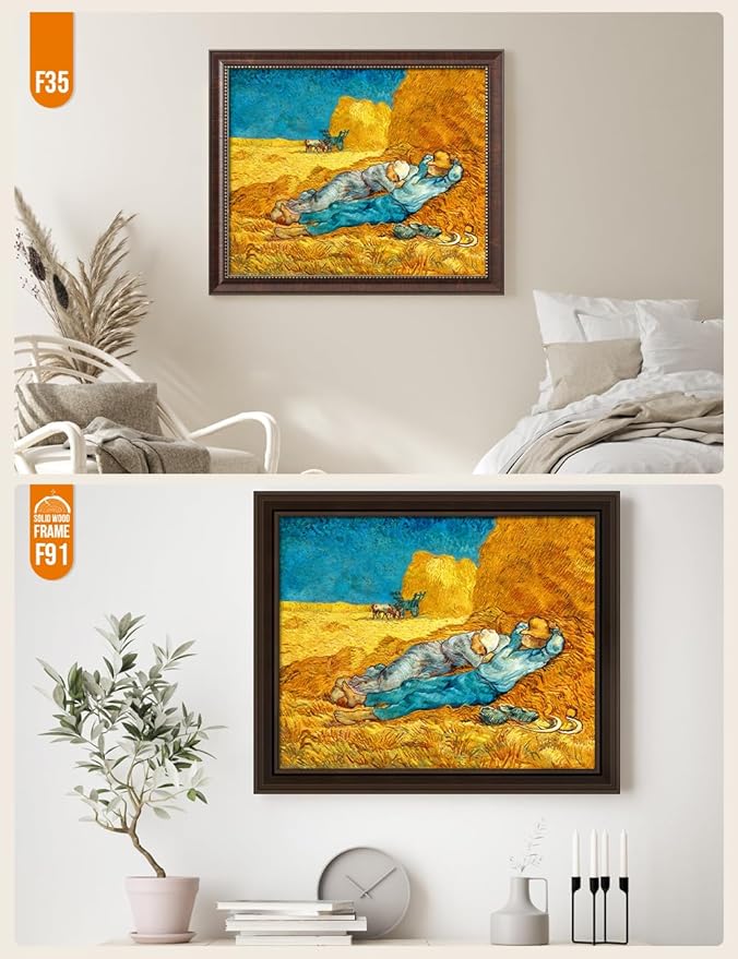 DECORARTS - Noon: Rest from Work - Vincent Van Gogh Giclee Prints w/Antique Brown Frame for Wall Decor. Picture Size: 20x16, Total Size w/Frame: 23x19
