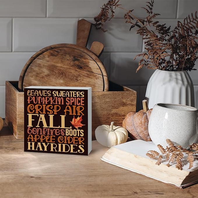 Fall Wood Sign, Maple Leaves Decors, Autumn Artwork Decor for Home Office, Desk Decor Art, Autumn Thanksgiving Wooden Decors, Decorative Fall Signs, Rustic Wood Signs A17