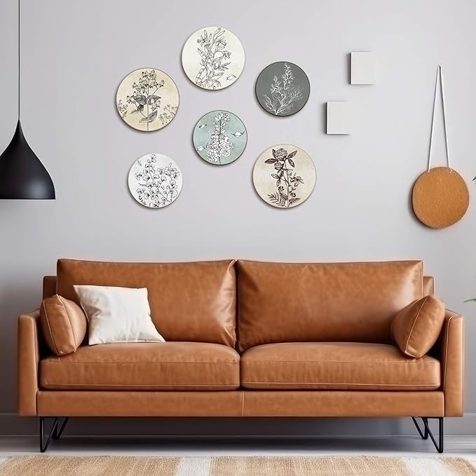 Barydat 6 Pieces Boho Plant Wall Art Decor Wooden Boho Farmhouse Rustic Bohemian Wall Hanging for Bedroom Living Room Office(Round,8 Inch, 10 Inch)
