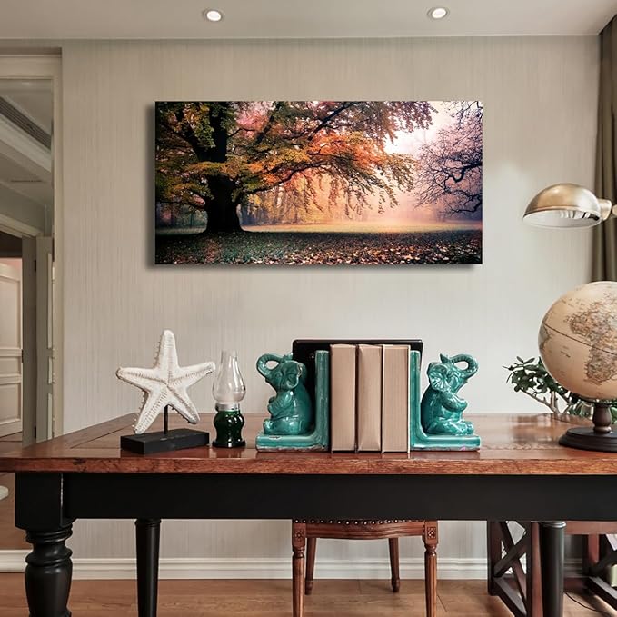 Tree of Life Wall Art Canvas Prints Natural Landscape Picture Home Decor Colorful Forest Paintings for Living Room Bedroom Bathroom Kitchen Decorations 28x57 Wooden Framed Artwork Easy Hanging